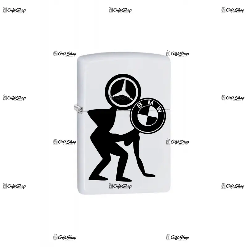 Mercedes vs bmw, bricheta metalica gravata laser cu mesaj